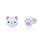 Earrings "Kitty with pow" (white)